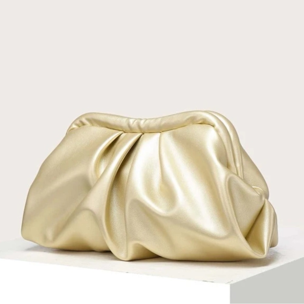 Elegant Gold Metallic Gathered Clutch Wristlet